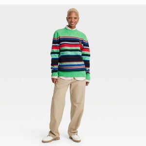 NEW Houston White Green Striped Crewneck Sweater M